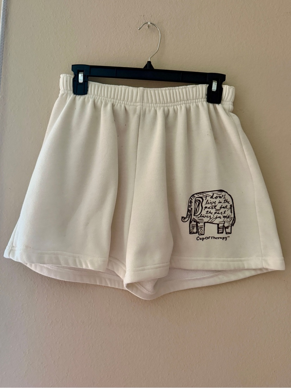 Cup of Therapy White Women's Elastic Waist Shorts Elephant